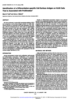 Identification of a Differentiation-Specific Cell Surface Antigen on HL60 Cells That Is Associated with Proliferation1