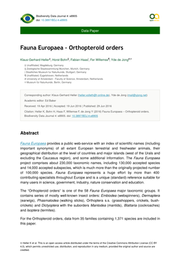Fauna Europaea – Orthopteroid Orders