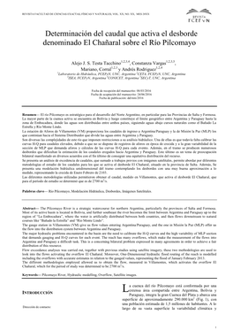 Determinación Del Caudal Que Activa El Desborde Denominado El Chañaral Sobre El Río Pilcomayo