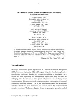 IDEF Family of Methods for Concurrent Engineering and Business Re-Engineering Applications