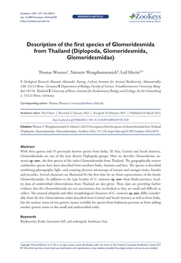 Description of the First Species of Glomeridesmida from Thailand (Diplopoda, Glomeridesmida, Glomeridesmidae)