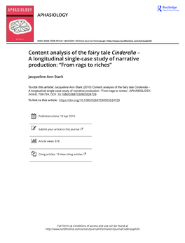 Content Analysis of the Fairy Tale Cinderella – a Longitudinal Single-Case Study of Narrative Production: “From Rags to Riches”