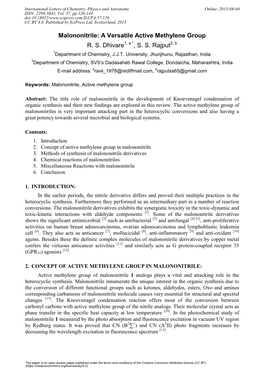 Malononitrile: a Versatile Active Methylene Group R