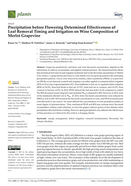 Precipitation Before Flowering Determined Effectiveness of Leaf Removal Timing and Irrigation on Wine Composition of Merlot Grapevine