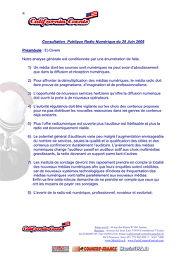 Consultation Publique Radio Numérique Du 28 Juin 2005