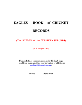 EAGLES BOOK of CRICKET RECORDS