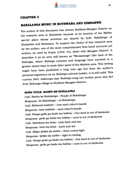 The Author of This Document Has Chosen Bulilima-Mangwe District As