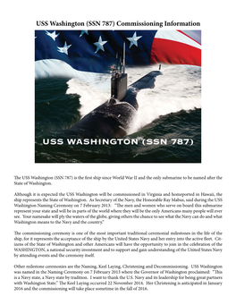 USS Washington (SSN 787) Commissioning Information