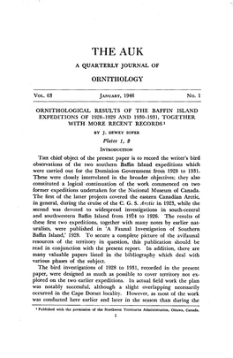 ORNITHOLOGICAL RESULTS of the BAFFIN ISLAND EXPEDITIONS of 1928-1929 and 1930-1931, TOGETHER with MORE RECENT RECORDS X by J