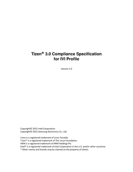 Tizen 3.0 Compliance Specification for IVI Profile