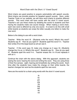 Word Chain with the Short /I/ Vowel Sound