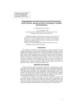 Biogeography and Hosts of Poroid Wood Decay Fungi in North Carolina: Species of Fomes, Fomitopsis, Fomitella and Ganoderma