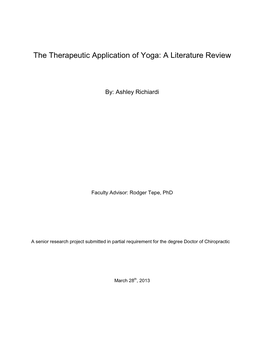 The Therapeutic Application of Yoga: a Literature Review