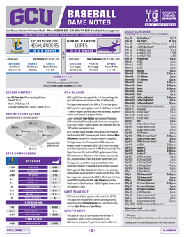 Baseball to Back Champs Game Notes 2015 • 2017 • 2018