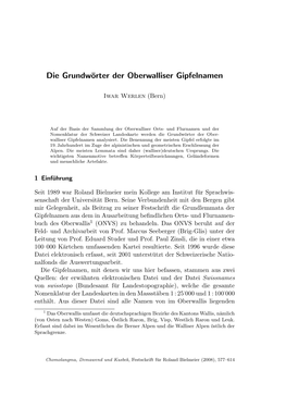 Die Grundwörter Der Oberwalliser Gipfelnamen