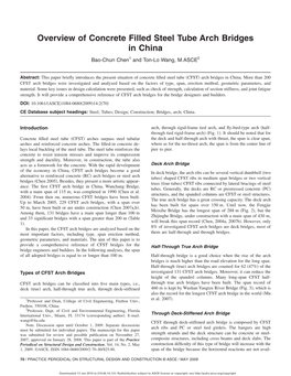 Overview of Concrete Filled Steel Tube Arch Bridges in China Bao-Chun Chen1 and Ton-Lo Wang, M.ASCE2