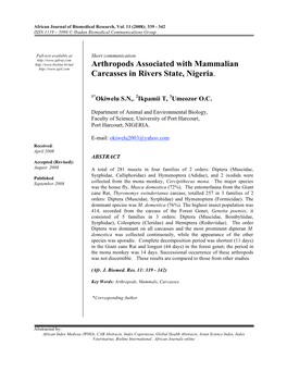 Arthropods Associated with Mammalian Carcasses in Rivers