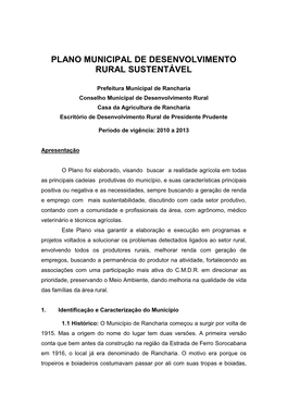 Plano Municipal De Desenvolvimento Rural Sustentável