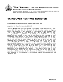 Vancouver Heritage Register