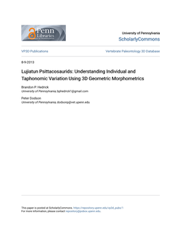 Understanding Individual and Taphonomic Variation Using 3D Geometric Morphometrics