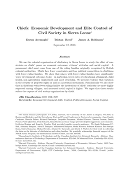 Chiefs: Economic Development and Elite Control of Civil Society in Sierra Leone∗