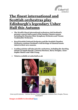 The Finest International and Scottish Orchestras Play Edinburgh's