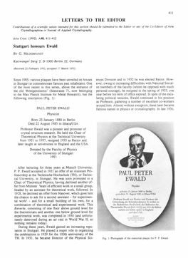 PAUL PETER EWALD Famous Names in Physics Or Crystallography