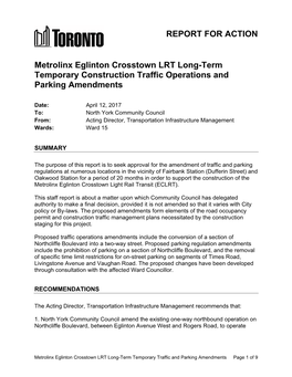 Metrolinx Eglinton Crosstown LRT Long-Term Temporary Construction Traffic Operations and Parking Amendments