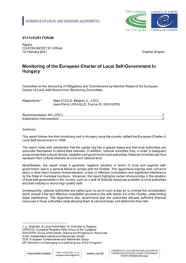 Monitoring of the European Charter of Local Self-Government in Hungary