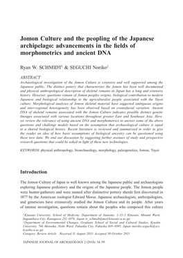 Jomon Culture and the Peopling of the Japanese Archipelago: Advancements in the ﬁelds of Morphometrics and Ancient DNA