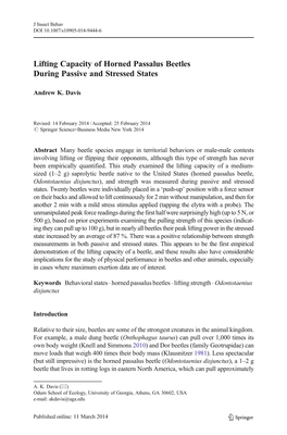 Lifting Capacity of Horned Passalus Beetles During Passive and Stressed States