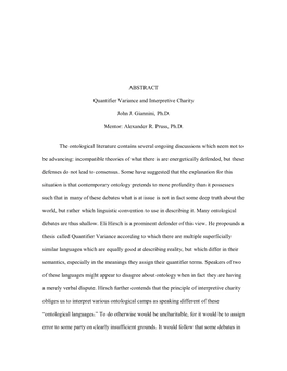 ABSTRACT Quantifier Variance and Interpretive Charity John J. Giannini