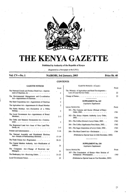 THE KENYA GAZETTE 3Rd January, 2003