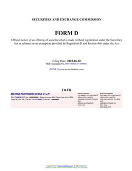 MATRIX PARTNERS CHINA V, LP Form D Filed