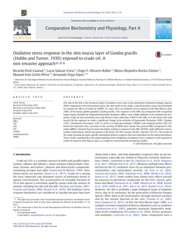 Oxidative Stress Response in the Skin Mucus Layer of Goodea Gracilis (Hubbs and Turner, 1939) Exposed to Crude Oil: a Non-Invasive Approach☆,☆☆