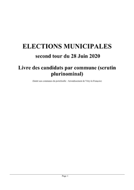 ELECTIONS MUNICIPALES Second Tour Du 28 Juin 2020