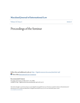 Proceedings of the Seminar