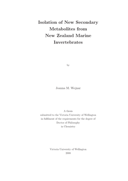 Isolation of New Secondary Metabolites from New Zealand Marine Invertebrates