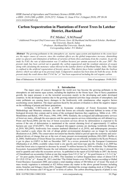 Carbon Sequestration in Plantations of Forest Trees in Latehar District, Jharkhand