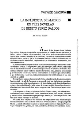 La Influencia De Madrid En Tres Novelas De Benito Pérez Galdós