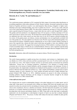 Urbanisation Factors Impacting on Ant (Hymenoptera: Formicidae) Biodiversity in the Perth Metropolitan Area, Western Australia: Two Case Studies