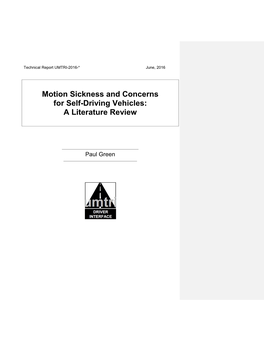 Motion Sickness and Concerns for Self-Driving Vehicles: a Literature Review