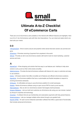 Ultimate Atoz Checklistаа of Ecommerce Carts