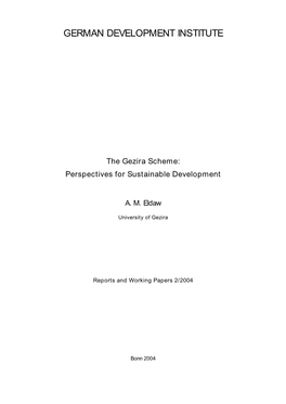 The Gezira Scheme: Perspectives for Sustainable Development