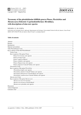 Zootaxa 1410: 1–41 (2007) ISSN 1175-5326 (Print Edition) ZOOTAXA Copyright © 2007 · Magnolia Press ISSN 1175-5334 (Online Edition)