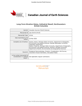 Long-Term Nivation Rates, Cathedral Massif, Northwestern British Columbia