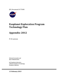 Exoplanet Exploration Program Technology Plan