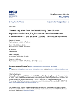 The Ets Sequence from the Transforming Gene of Avian