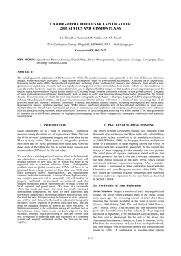 Cartography for Lunar Exploration: 2008 Status and Mission Plans