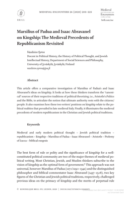 Marsilius of Padua and Isaac Abravanel on Kingship: the Medieval Precedents of Republicanism Revisited